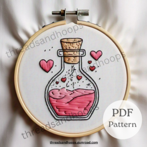 Love Potion Bottle Embroidery Pattern, Magical Love Potion Bottle Embroidery Design, Hand Embroidery Pattern, Romantic Embroidery Pattern, DIY Embroidery Pattern.